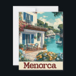 Menorca vintage postcard<br><div class="desc">This charming vintage poster showcases the peaceful beauty of Menorca’s rocky coastline, where a classic white Mediterranean house sits perched above the turquoise sea. Framed by warm stone, vivid blue skies, and sun-faded textures, the artwork evokes the serene elegance of Balearic island life in the mid-20th century. A perfect piece...</div>