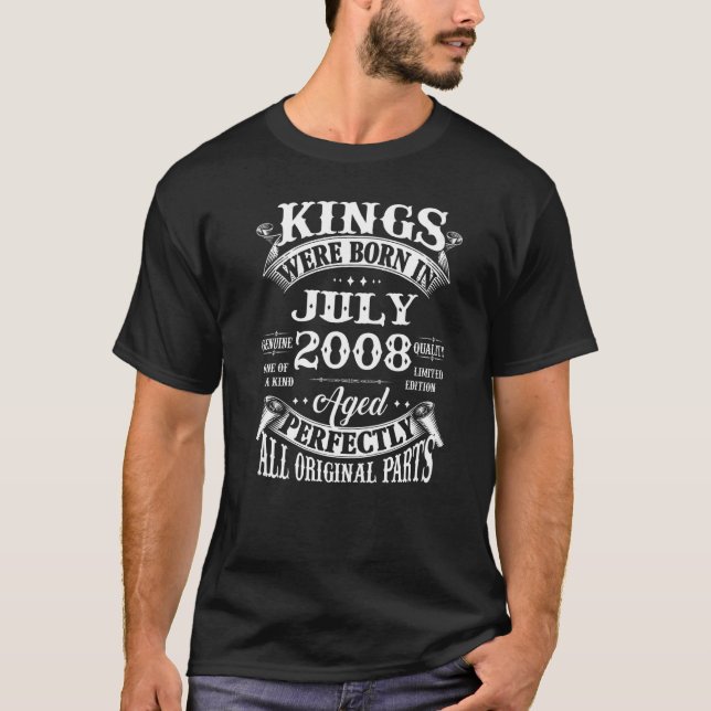 Mens 14th Birthday  For Kings Born In July 2008 14 T-Shirt (Front)