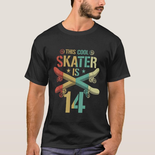 Mens 14th Birthday Skateboard Boy 14 Year Old Skat T-Shirt (Front)