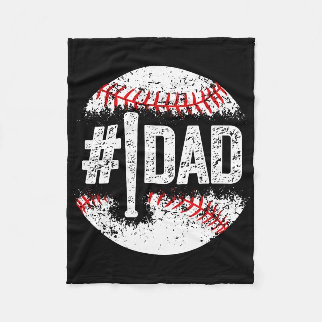 Mens 1 Dad Baseball Number One Daddy Son Baseball  Fleece Blanket (Front)