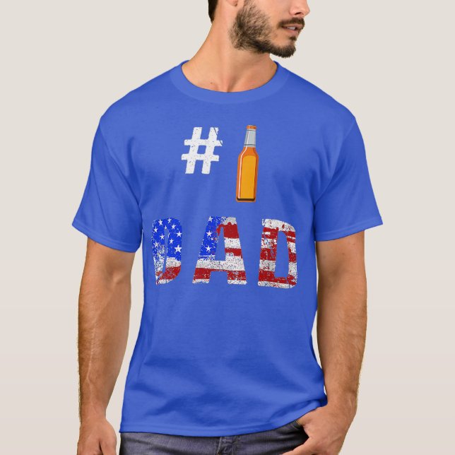 Mens 1 Dad Number One Fathers Day American Flag T-Shirt (Front)