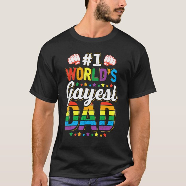 Mens  1 Worldu2019s Gayest Dad Gay Pride Lgbt Rain T-Shirt (Front)