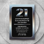 Men's 21st Birthday Invitation<br><div class="desc">Gear up for a boys' bash with this edgy birthday design for him! Featuring bold, sleek typography over a carbon fibre-like background, this design is built like a two-tonne truck. The chrome metal and black textures just ooze masculine vibes, reminiscent of modern tech, futuristic sci-fi, and industrial grit. Perfect for...</div>