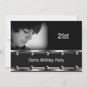 Mens 21st Birthday Party Black Metal Look Image Invitation