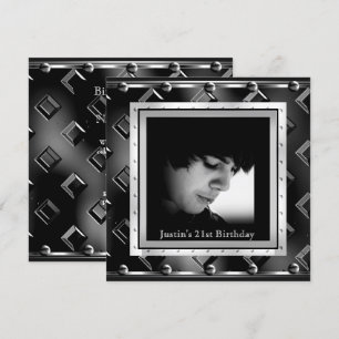 Mens 21st Birthday Party Black Metal Look Invitation