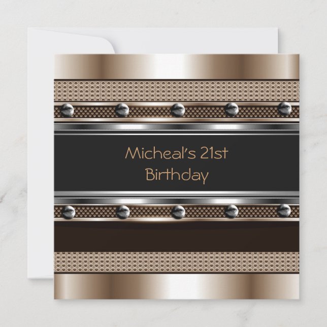 Mens 21st Birthday Party Metal Black Mans Invitation (Front)