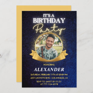 Mens 22nd birthday invitations Elegant Chic