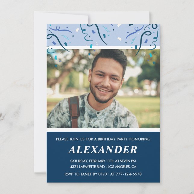 Mens 23rd birthday invitations Photo Navy Blue (Front)