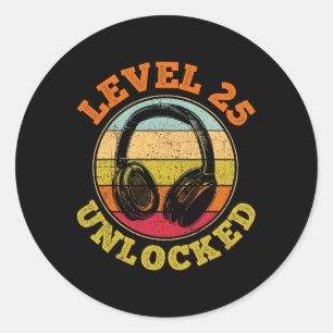 Mens 25th Birthday Video Gamer Level 25 Unlocked Classic Round Sticker