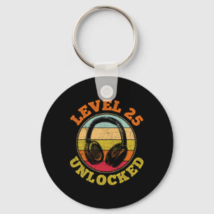 Mens 25th Birthday Video Gamer Level 25 Unlocked  Key Ring