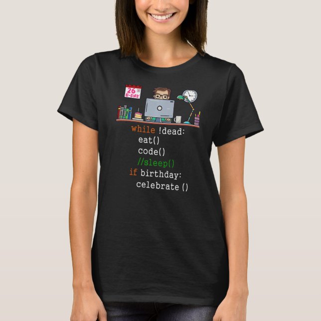 Mens 26th Birthday I Software Engineer & Coder I E T-Shirt (Front)