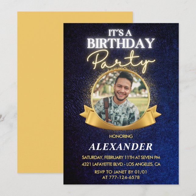 Mens 28th birthday invitations  Elegant Chic (Front/Back)