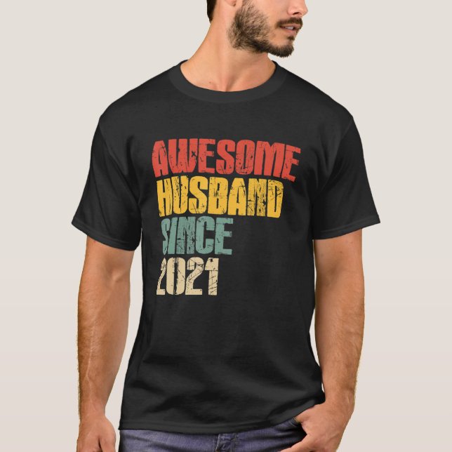 Mens 2nd Wedding Anniversary for Him Awesome Husba T-Shirt (Front)