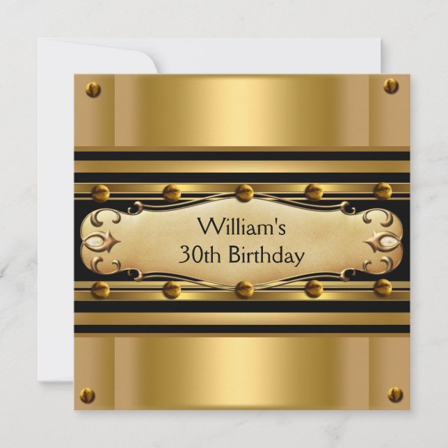 Mens 30th Birthday Party Gold Black Mans 2 Invitation (Front)