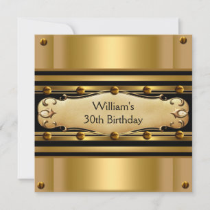 Mens 30th Birthday Party Gold Black Mans 2 Invitation
