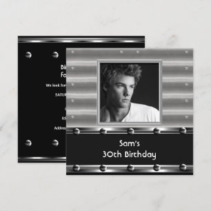 Mens 30th Birthday Party Metal Black Mans Invitation