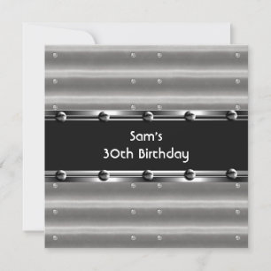 Mens 30th Birthday Party Metal Black Mans Invitation