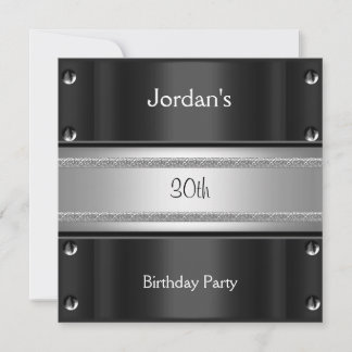 Mens 30th Birthday Party Metal Black Silver Invitation