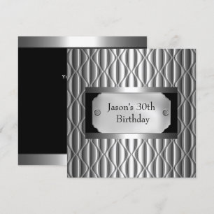 Mens 30th Metal Chrome Black White Style Silver Invitation