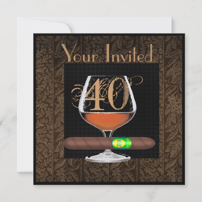 MENS 40th Birthday INVITATIONS COGNAC TEMPLATE (Front)