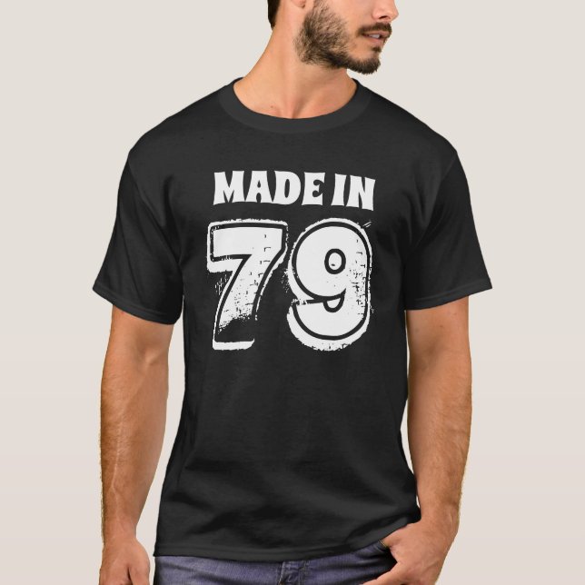 Mens 40th Birthday Made in 79 Typography Black T-Shirt (Front)