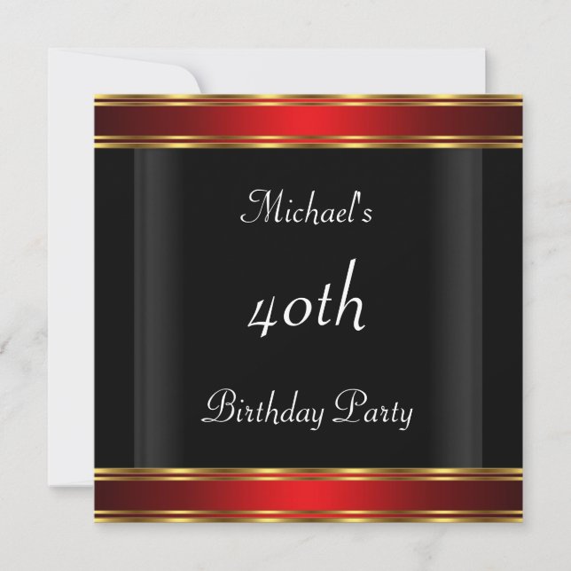 Men's 40th birthday Party  Black Red Art Deco Invitation (Front)