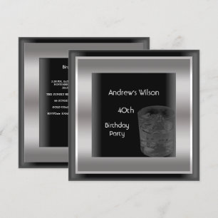 Mens 40th Birthday Party Elegant Black Silver Man Invitation