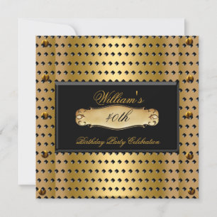 Mens 40th Birthday Party Gold Metal Studs 2 Invitation