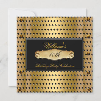 Mens 40th Birthday Party Gold Metal Studs 2 Invitation