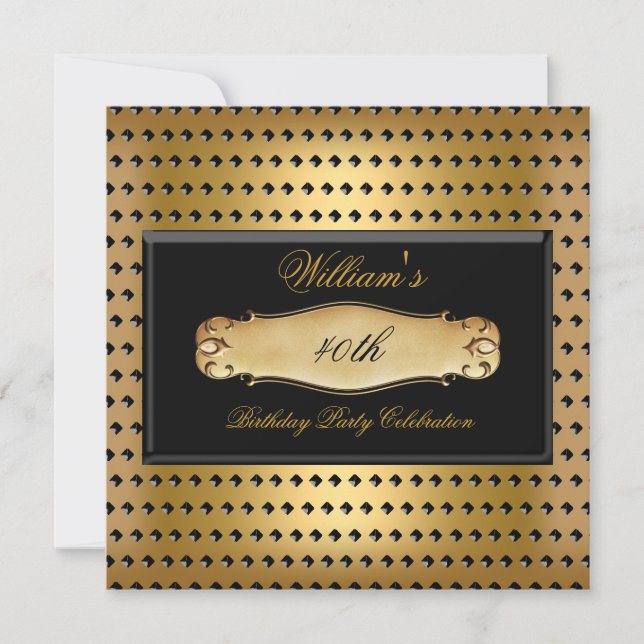 Mens 40th Birthday Party Gold Metal Studs Invitation (Front)