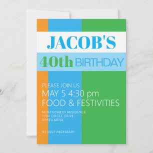 Mens 40th Birthday Party Invitation