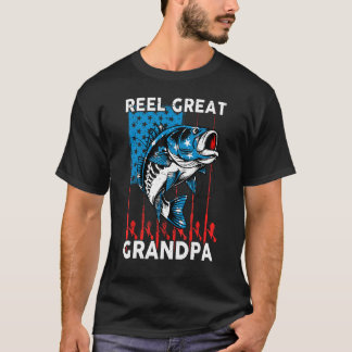Mens 4th July Fishing  Reel Great Grandpa USA Flag T-Shirt