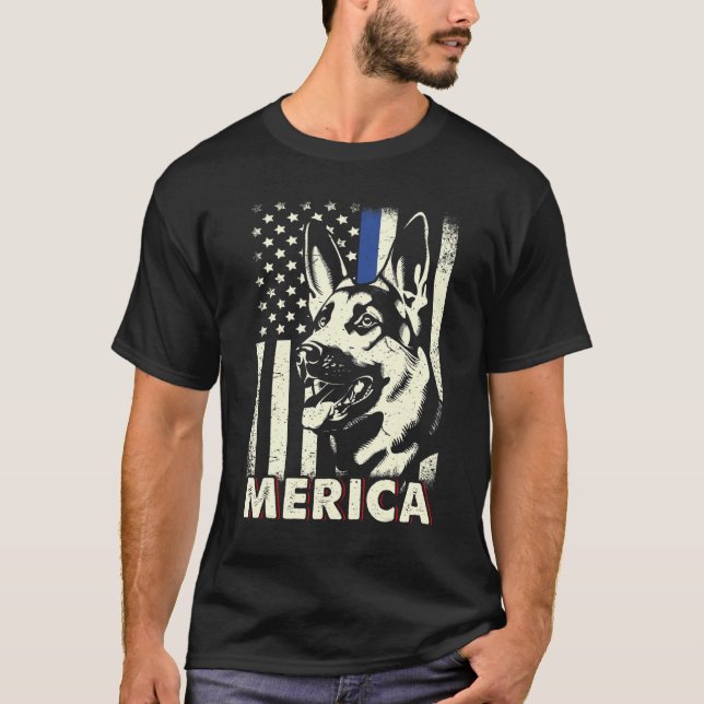 Mens 4th Of July  German Shepherd Dog Merica Ameri T-Shirt (Front)