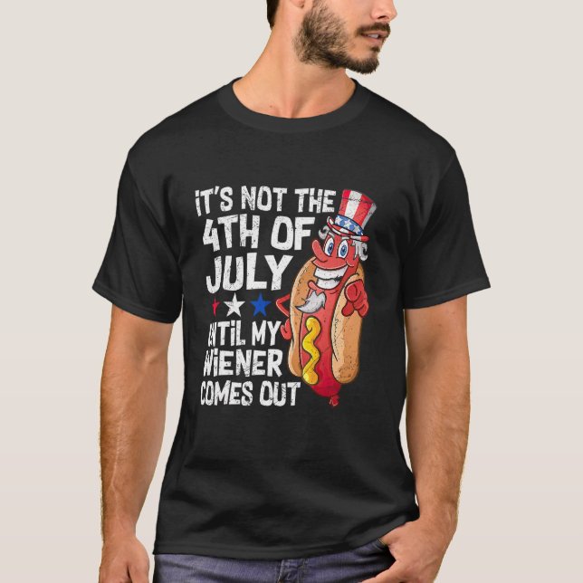 Mens  4th Of July Hot Dog Wiener Comes Out Adult H T-Shirt (Front)
