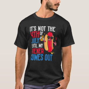 Mens 4th Of July Hot Dog Wiener Comes Out Adult T-Shirt