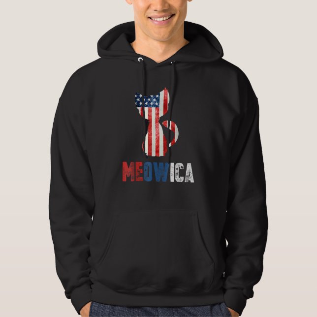 Mens 4th Of July Meowica Cat Patriotic American Fl Hoodie (Front)