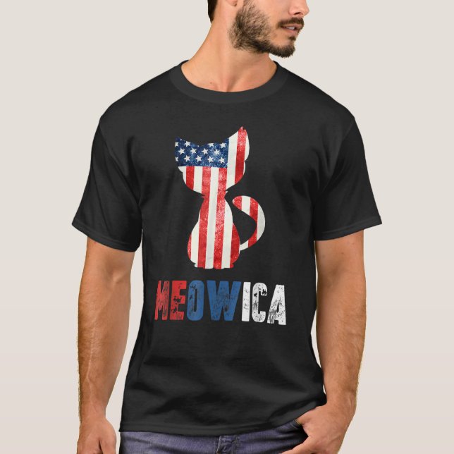 Mens 4th Of July Meowica Cat Patriotic American Fl T-Shirt (Front)