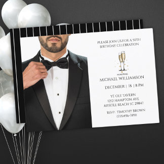 Men's 50th Birthday Black Tuxedo Ball Invitation