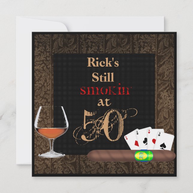 MENS 50th Birthday Cigars,Poker BRANDY INVITATIONS (Front)
