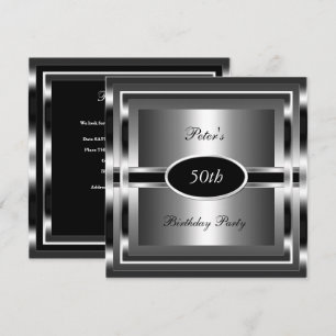 Mens  50th Birthday Party Black  Silver Invitation