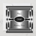 Mens  50th Birthday Party Black  Silver Invitation<br><div class="desc">Invite 50th Birthday Party Black  Silver Mens Birthday Party</div>