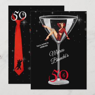Men's 50th Birthday Party Girl in Martini Glass  Invitation