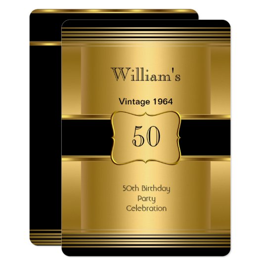 Men S 50th Birthday Party Gold Black Vintage 2 Invitation Zazzle Co Uk