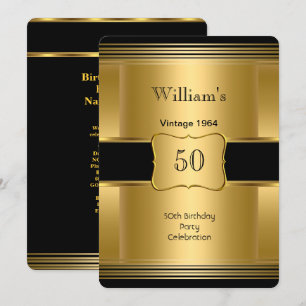 Men's 50th Birthday Party Gold Black Vintage 2 Invitation