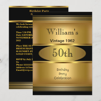 Mens 50th Birthday Party Gold Black Vintage Invitation