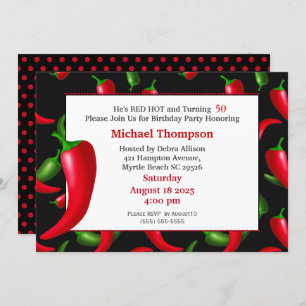 Men's 50th  Red Hot Pepper Birthday Invitations