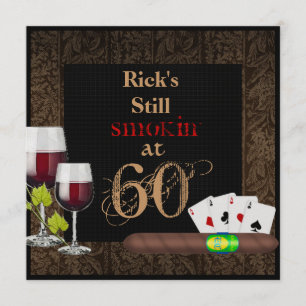 MENS 60th Birthday  Invitation WINE,Cards, Cigars