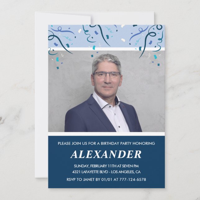 Mens 60th birthday invitations Photo Navy Blue (Front)