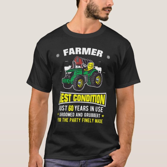 Mens 60th Birthday Man  Farmer Or Gamer Tractor T-Shirt (Front)