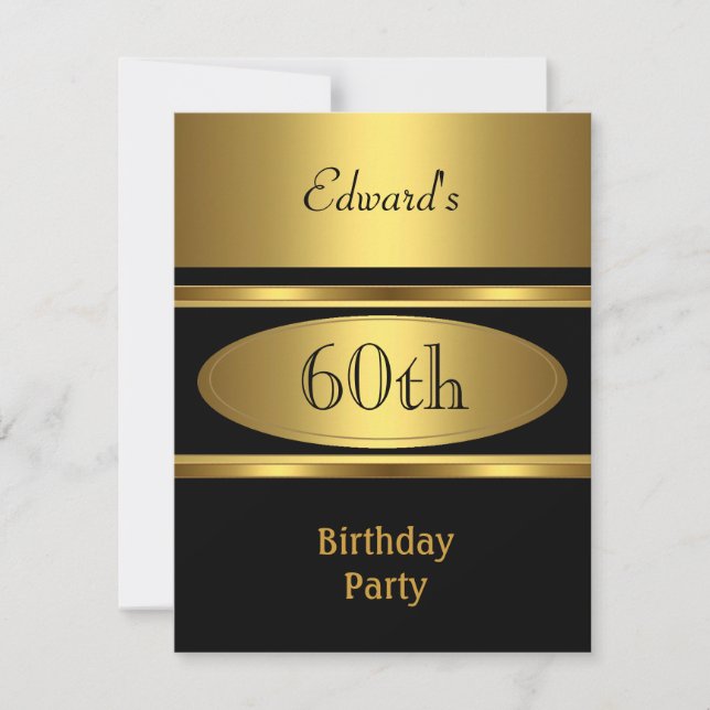 Mens 60th Birthday Party Gold Black Invitation (Front)